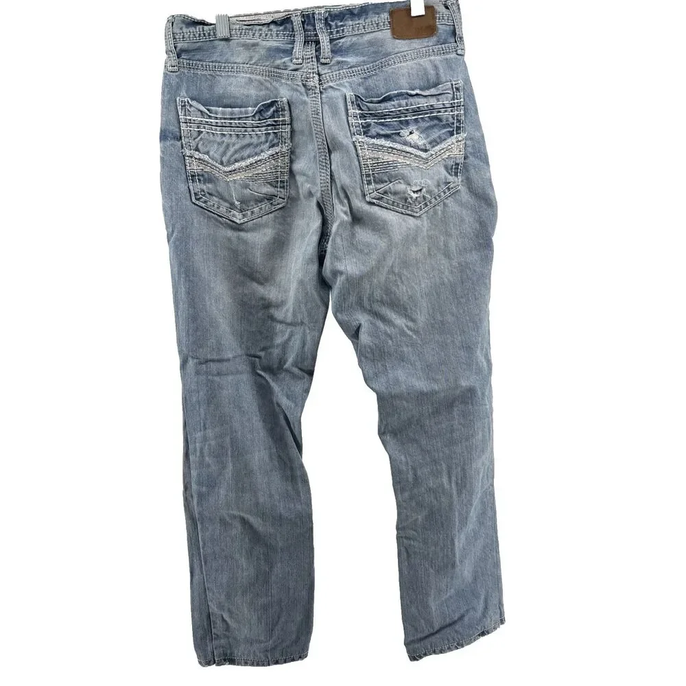 BKE Tyler Straight Leg Jeans 32R Faded Distressed Blue Stretch Denim